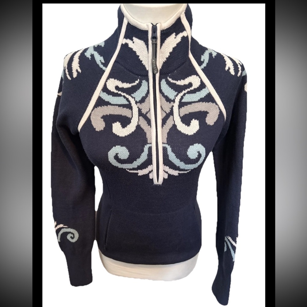 Athleta Women's Sweater Blue Half Zip Size Knit Printed XS Front Pockets